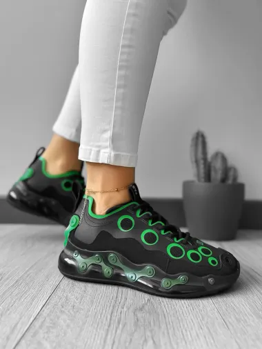 Adidasi dama casual negri cu verde H19 N13-3